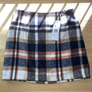 Plaid Mini Skirt in Navy, Tan, Brown, Orange
